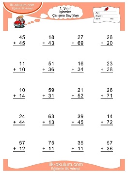 Çocuklar İçin toplam işlemi yaprak testleri 